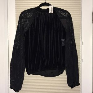 Free people velvet and lace long sleeve top